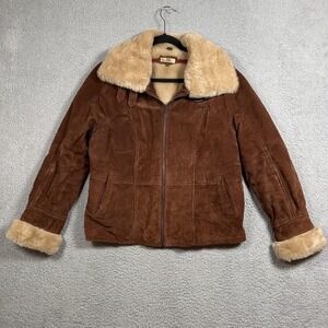 Wilsons Leather Jacket Womens L Brown Suede Faux Shearling Flight Aviator Moto